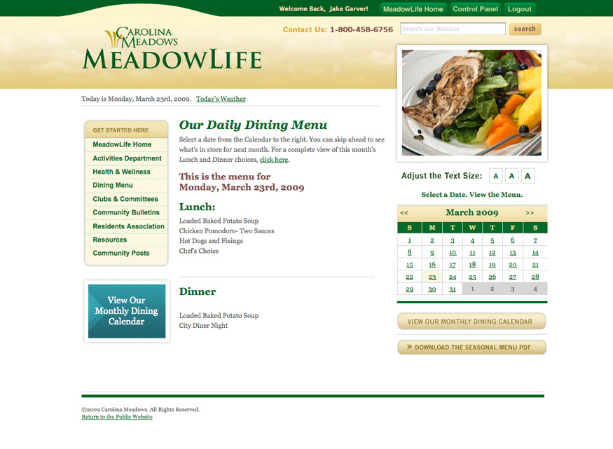 Carolina Meadows Dining Page
