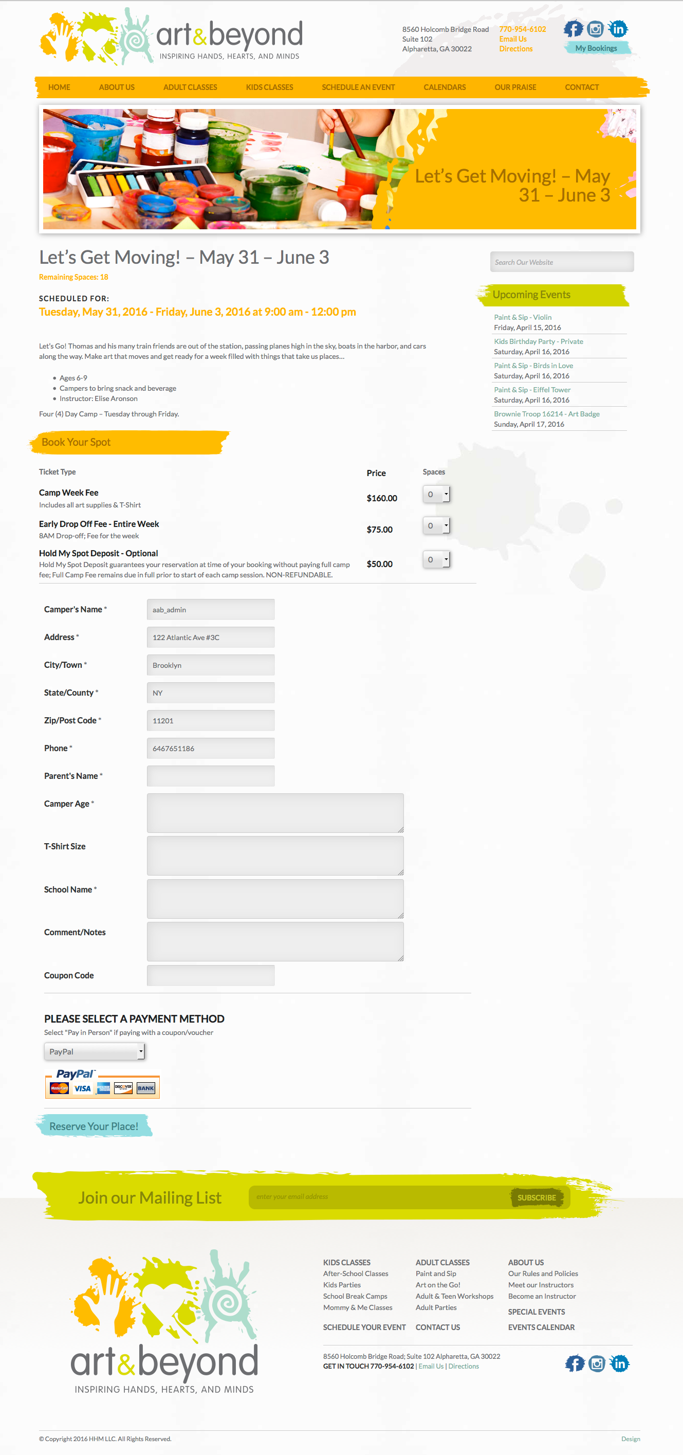 Art & Beyond Booking Page